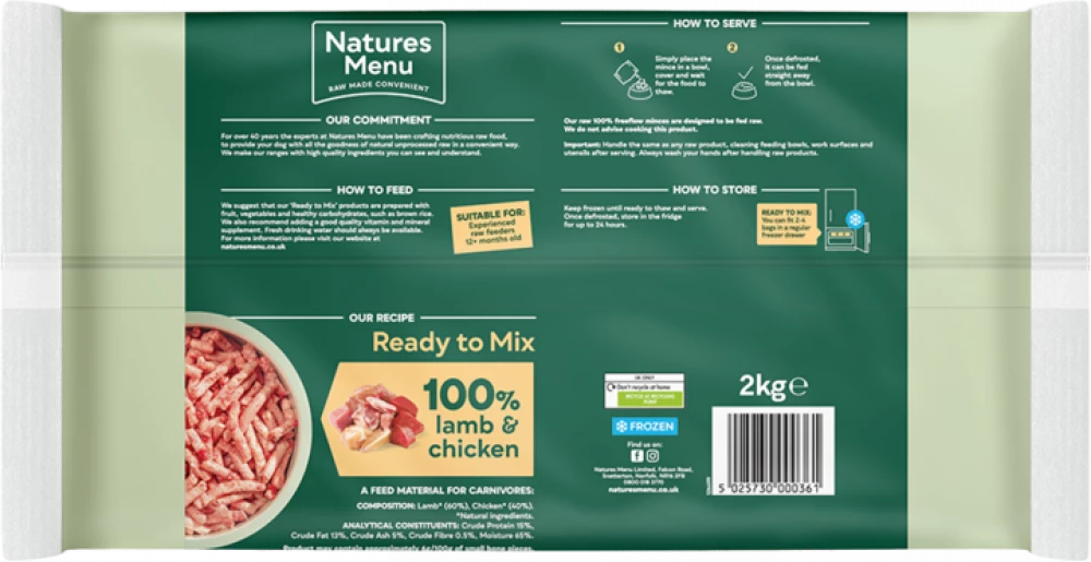 Natures Menu Free Flow Chick & Lamb for Adult Dogs 2kg