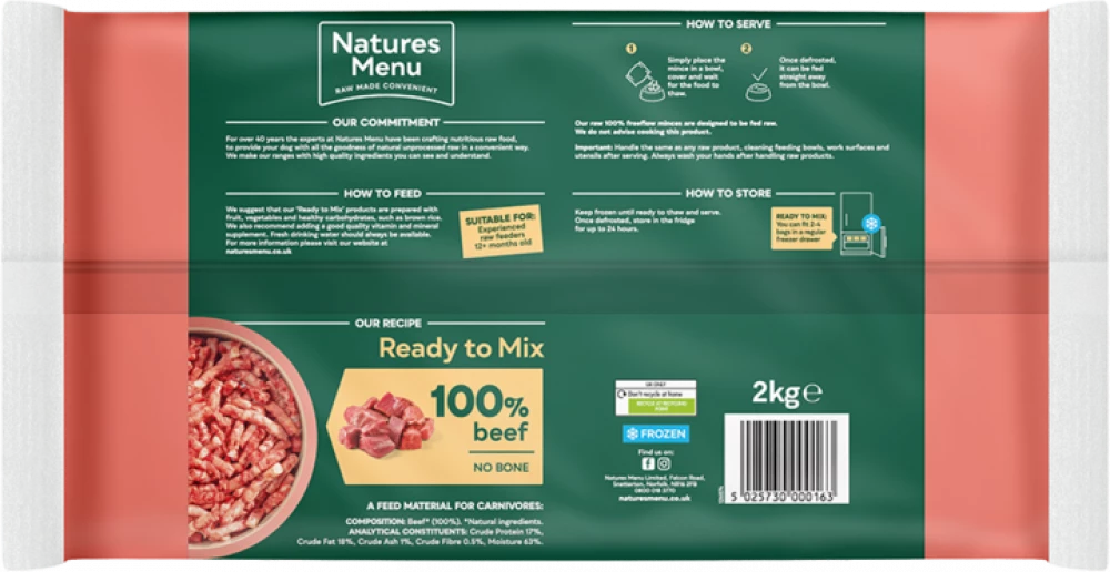 Natures Menu Raw Free Flow Beef for Adult Dogs 2kg