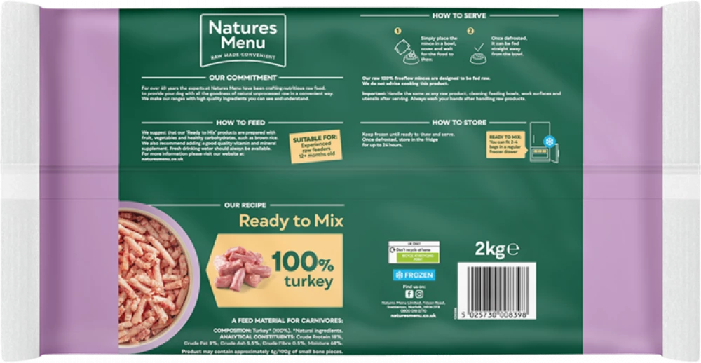 Natures Menu Raw Free Flow Turkey For Adult Dogs 2kg