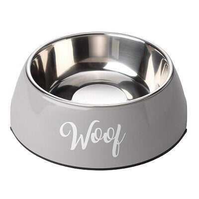 2in1 Grey woof Dog Bowl Medium