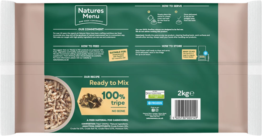 Natures Menu Raw Free Flow Mince Tripe Adult Food 2kg